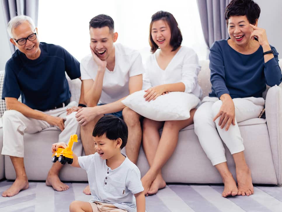 asian family in the living room