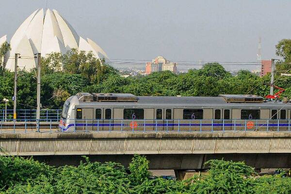 Metro train on elevated track