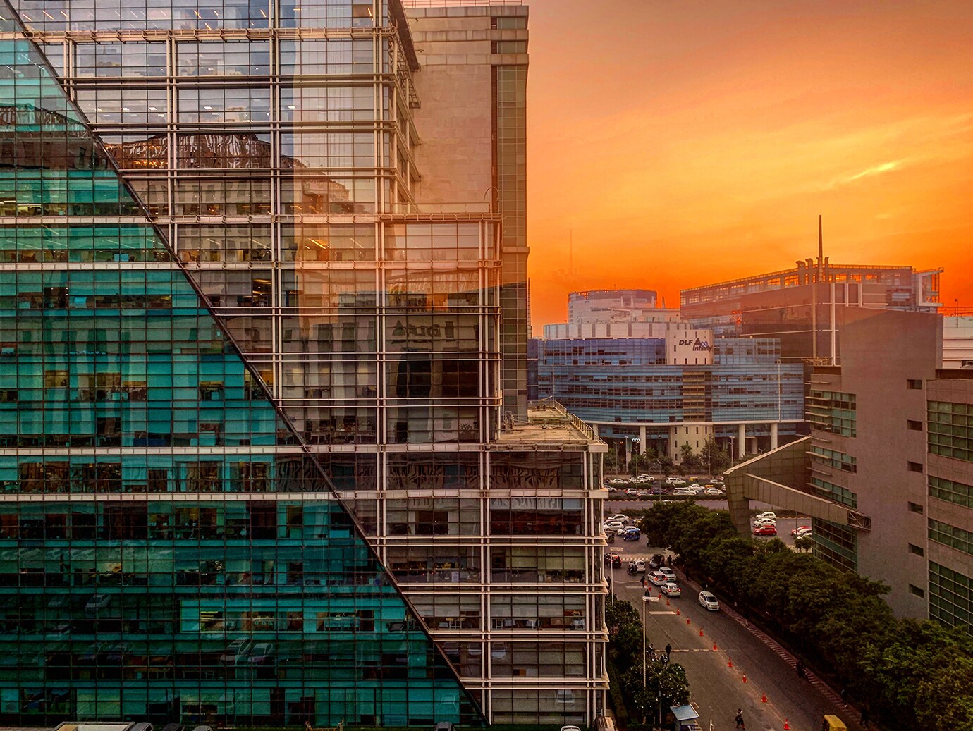 Sunset in buildings