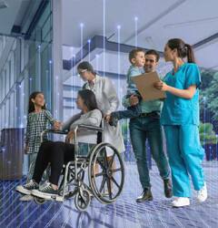 Hospital care team with patient