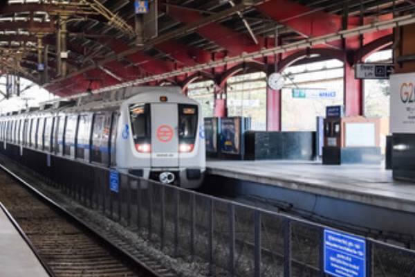 Metro train at covered station