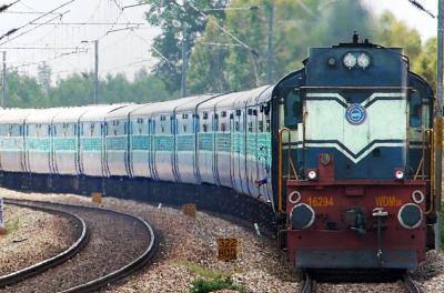 Long-distance train on curve