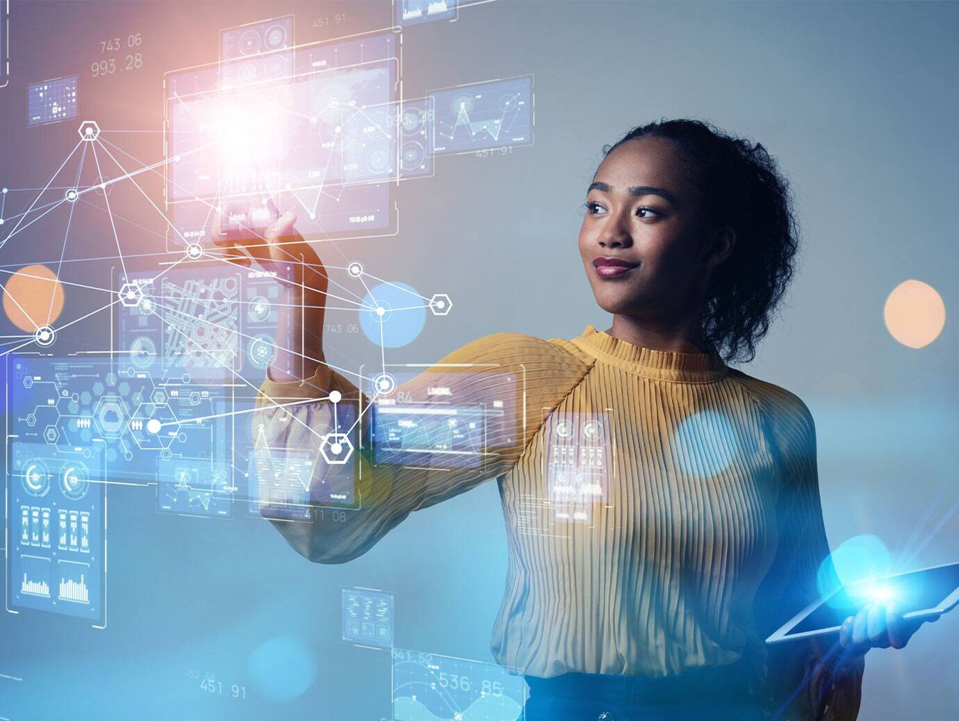 Close-up of a lady working on th Augmented Reality features 