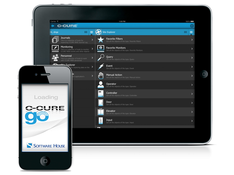 smartphone tablet displaying ccure go app